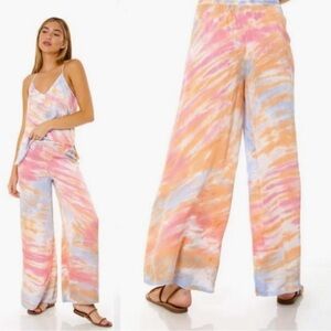 Wide leg tie dye pants